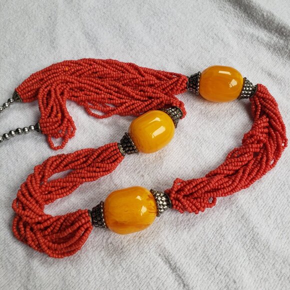 Faux Egg Yolk Amber African Trade Beads Necklace - Picture 4 of 5